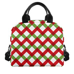 Merry Christmas Checkered Pattern Print Insulated Lunch Bag