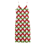 Merry Christmas Checkered Pattern Print Jersey Midi Cami Dress
