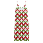 Merry Christmas Checkered Pattern Print Jersey Midi Cami Dress