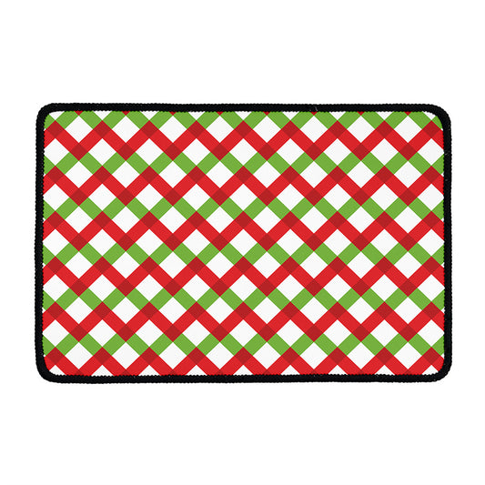Merry Christmas Checkered Pattern Print Kitchen Mat