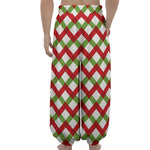 Merry Christmas Checkered Pattern Print Lantern Pants