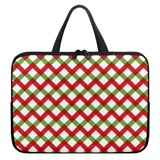 Merry Christmas Checkered Pattern Print Laptop Sleeve With Handle