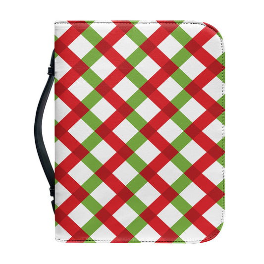 Merry Christmas Checkered Pattern Print Leather Bible Cover
