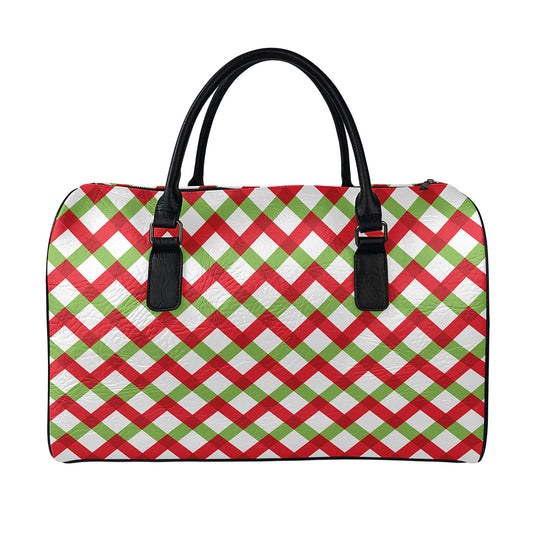 Merry Christmas Checkered Pattern Print Leather Duffle Bag