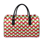 Merry Christmas Checkered Pattern Print Leather Duffle Bag