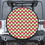 Merry Christmas Checkered Pattern Print Leather Spare Tire Cover