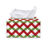 Merry Christmas Checkered Pattern Print Leather Tissue Box Cover
