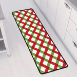 Merry Christmas Checkered Pattern Print Long Kitchen Mat