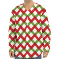 Merry Christmas Checkered Pattern Print Long Sleeve Baseball Jersey