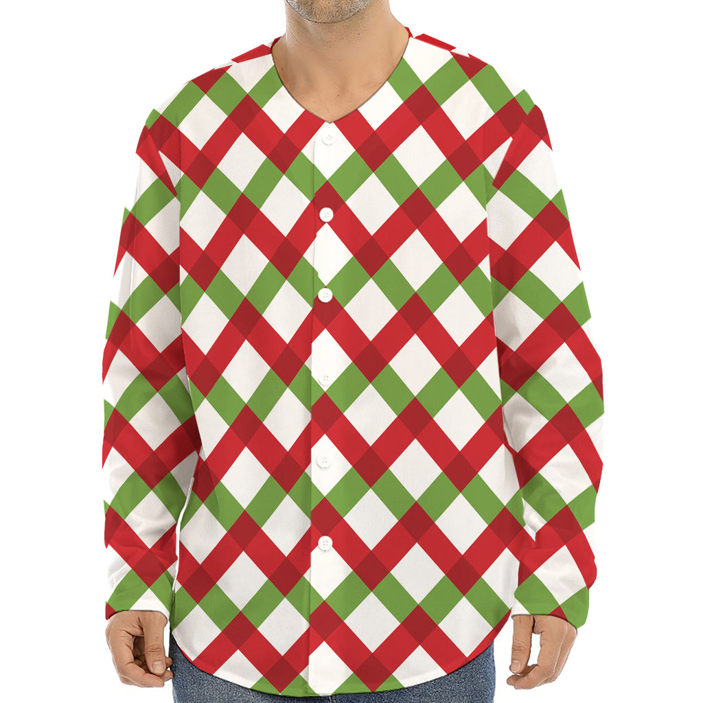 Merry Christmas Checkered Pattern Print Long Sleeve Baseball Jersey