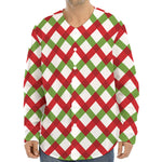 Merry Christmas Checkered Pattern Print Long Sleeve Baseball Jersey