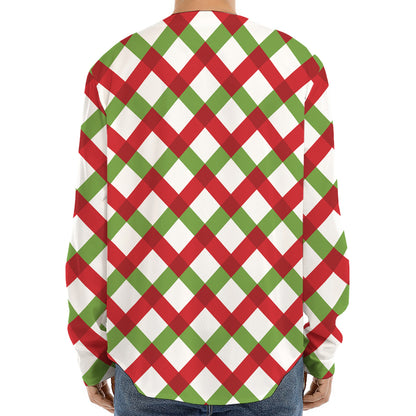 Merry Christmas Checkered Pattern Print Long Sleeve Baseball Jersey