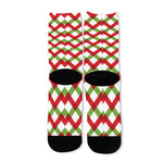 Merry Christmas Checkered Pattern Print Long Socks