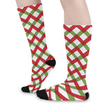 Merry Christmas Checkered Pattern Print Long Socks