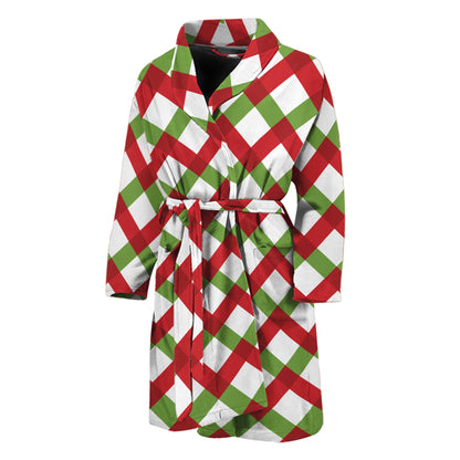 Merry Christmas Checkered Pattern Print Men's Bathrobe
