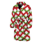 Merry Christmas Checkered Pattern Print Men's Bathrobe