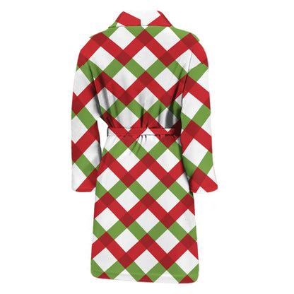 Merry Christmas Checkered Pattern Print Men's Bathrobe