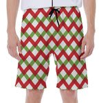 Merry Christmas Checkered Pattern Print Men's Beach Shorts