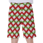 Merry Christmas Checkered Pattern Print Men's Beach Shorts
