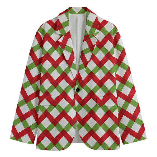 Merry Christmas Checkered Pattern Print Men's Blazer