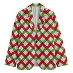 Merry Christmas Checkered Pattern Print Men's Blazer