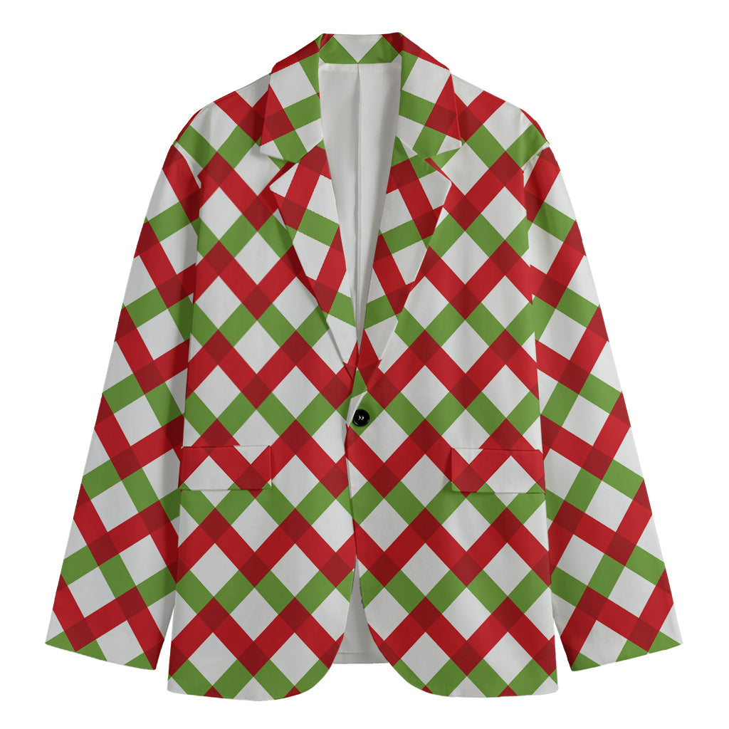 Merry Christmas Checkered Pattern Print Men's Cotton Blazer