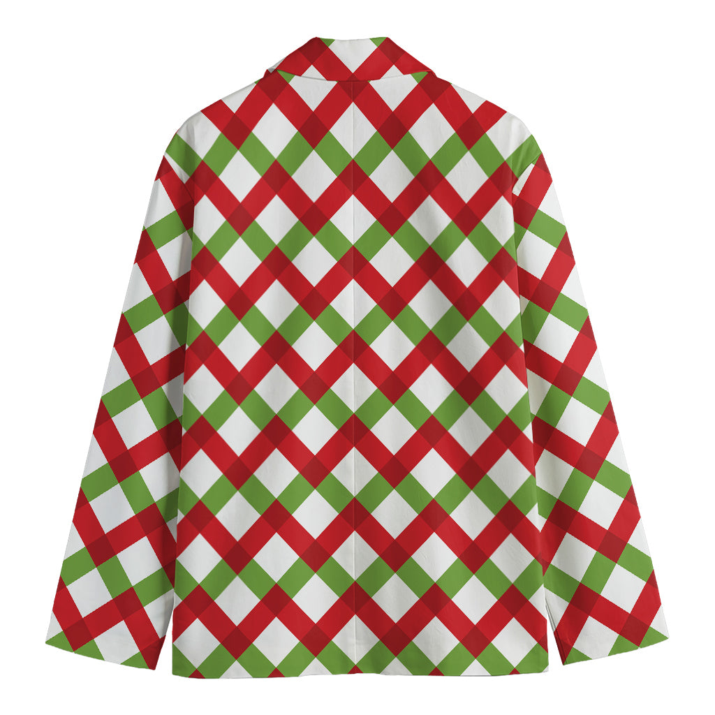 Merry Christmas Checkered Pattern Print Men's Cotton Blazer