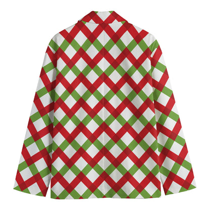 Merry Christmas Checkered Pattern Print Men's Cotton Blazer