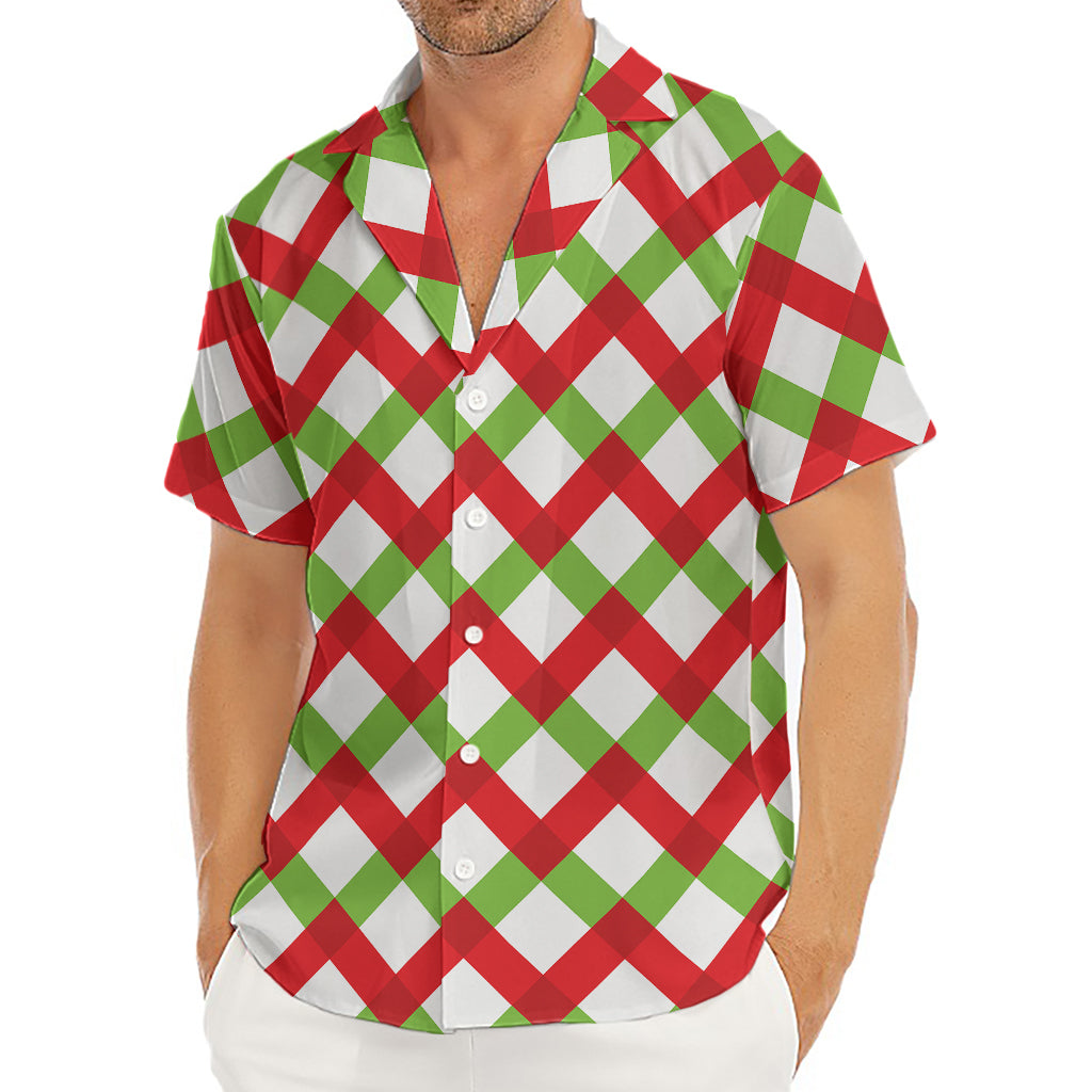 Merry Christmas Checkered Pattern Print Men's Deep V-Neck Shirt