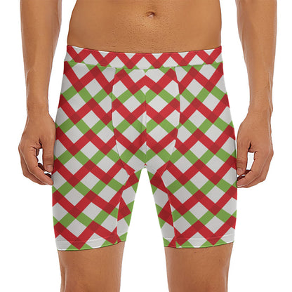 Merry Christmas Checkered Pattern Print Men's Long Boxer Briefs