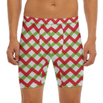 Merry Christmas Checkered Pattern Print Men's Long Boxer Briefs