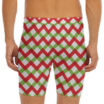 Merry Christmas Checkered Pattern Print Men's Long Boxer Briefs