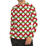 Merry Christmas Checkered Pattern Print Men's Long Sleeve Rash Guard