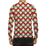 Merry Christmas Checkered Pattern Print Men's Long Sleeve Rash Guard