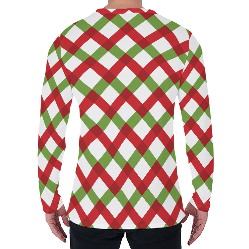 Merry Christmas Checkered Pattern Print Men's Long Sleeve T-Shirt
