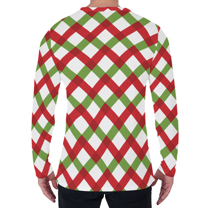 Merry Christmas Checkered Pattern Print Men's Long Sleeve T-Shirt