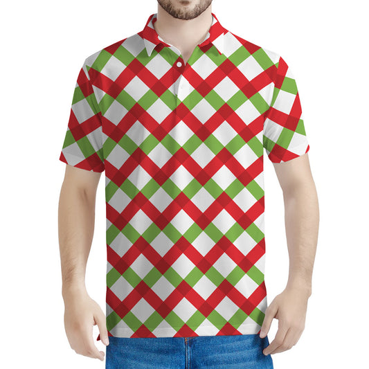 Merry Christmas Checkered Pattern Print Men's Polo Shirt