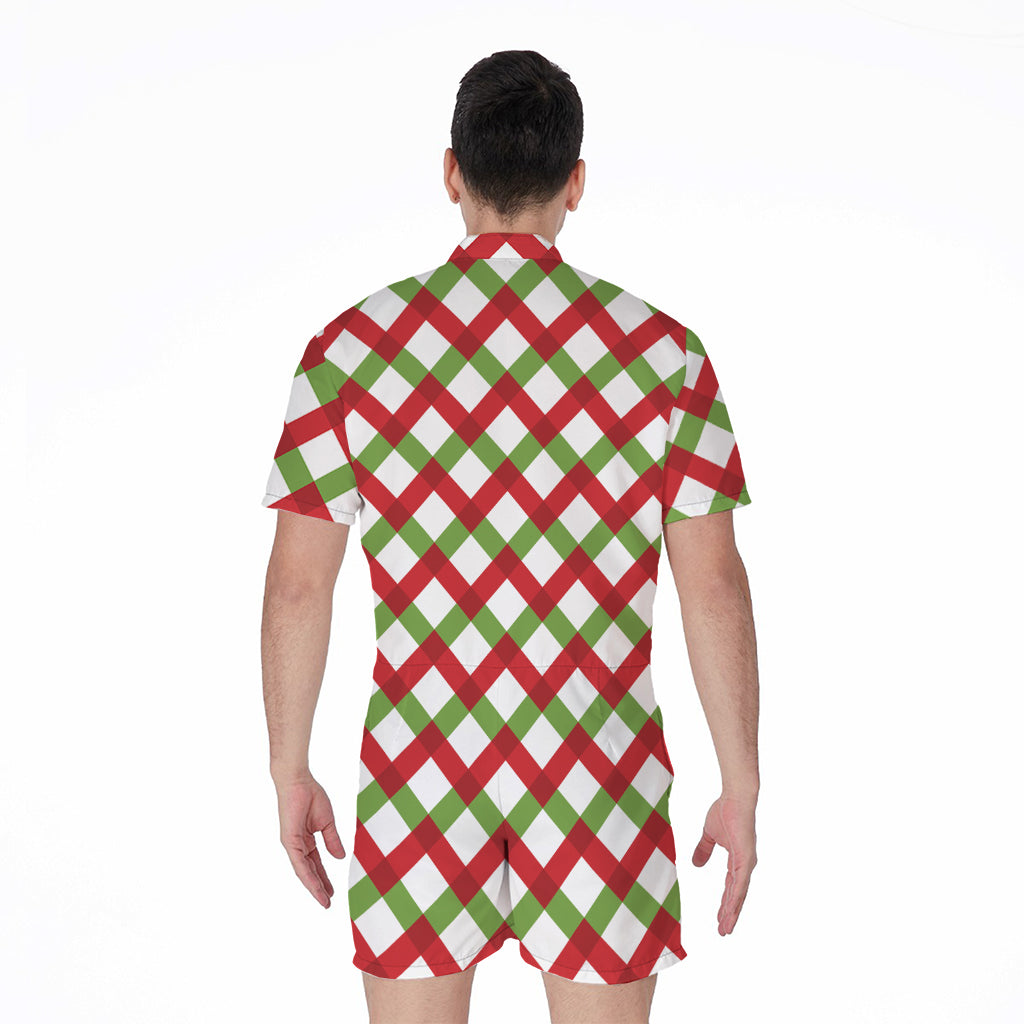 Merry Christmas Checkered Pattern Print Men's Rompers