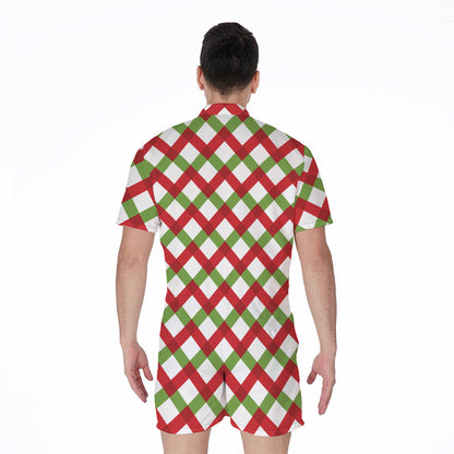 Merry Christmas Checkered Pattern Print Men's Rompers