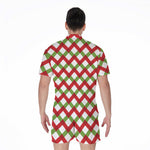 Merry Christmas Checkered Pattern Print Men's Rompers