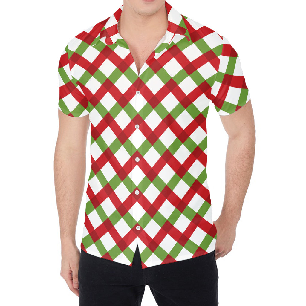 Merry Christmas Checkered Pattern Print Men's Shirt
