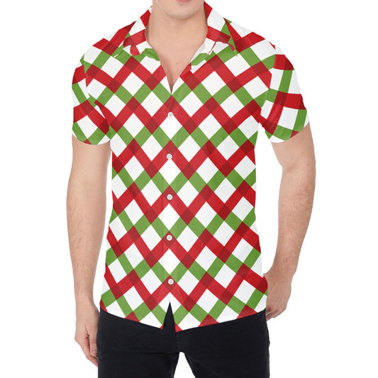 Merry Christmas Checkered Pattern Print Men's Shirt