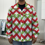 Merry Christmas Checkered Pattern Print Men's Shirt Jacket