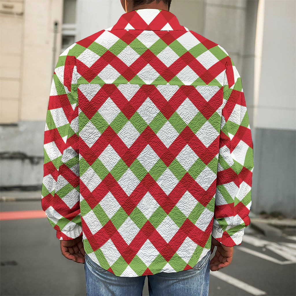 Merry Christmas Checkered Pattern Print Men's Shirt Jacket