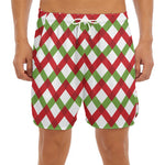 Merry Christmas Checkered Pattern Print Men's Split Running Shorts