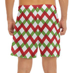 Merry Christmas Checkered Pattern Print Men's Split Running Shorts