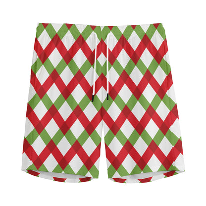 Merry Christmas Checkered Pattern Print Men's Sports Shorts