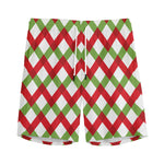 Merry Christmas Checkered Pattern Print Men's Sports Shorts