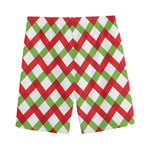 Merry Christmas Checkered Pattern Print Men's Sports Shorts