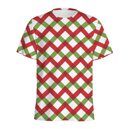 Merry Christmas Checkered Pattern Print Men's Sports T-Shirt
